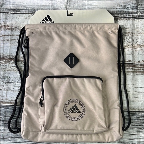 Adidas Classic 3S2 Drawstring Sackpack Wonder Beige and Black with Sporty Design - Picture 1 of 8